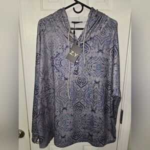 C.O.Z.Y. Womens Hooded Shirt With Button Front Drawstrings